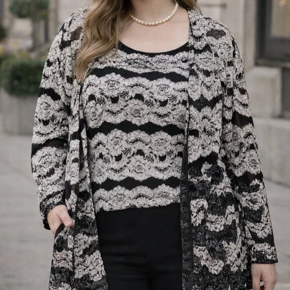 JS Boutique 2X Black & White Lace 2-Piece Set Tank & Cardigan Elegant Plus Size - Picture 1 of 9